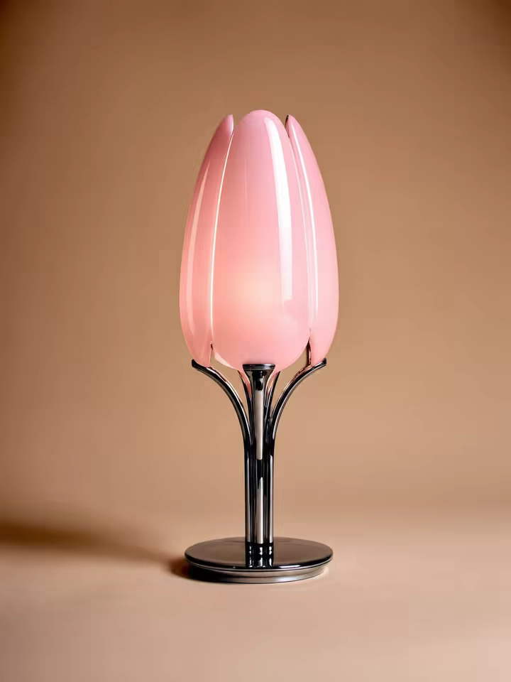 The source photograph of the tulip bud table lamp on a caramel backdrop