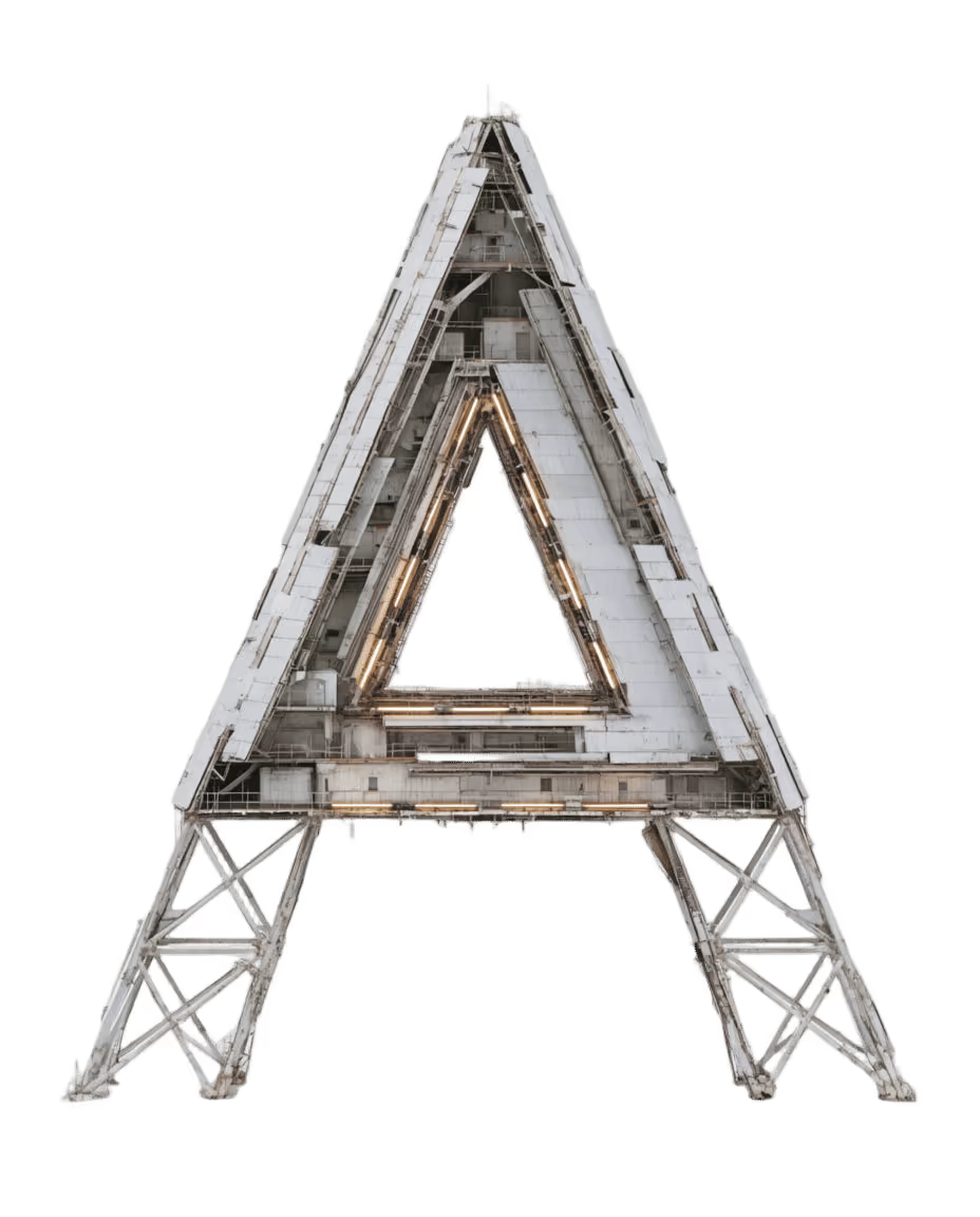 The capital A as a sculpture: triangular observatory, on white