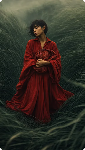 Red dress in a forest