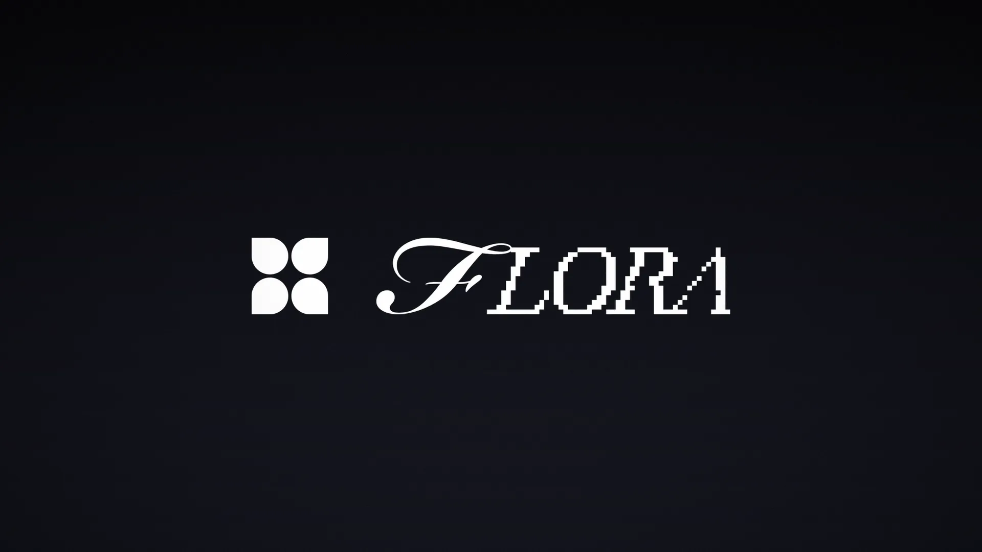 The white FLORA wordmark, a four-petal mark beside the word FLORA, centered on a near-black gradient background