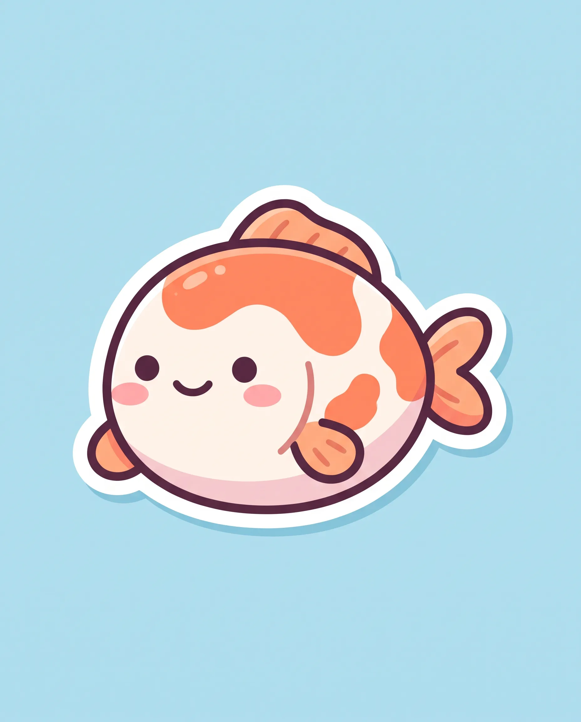 Kawaii mascot illustration of an orange-and-white koi with a round body