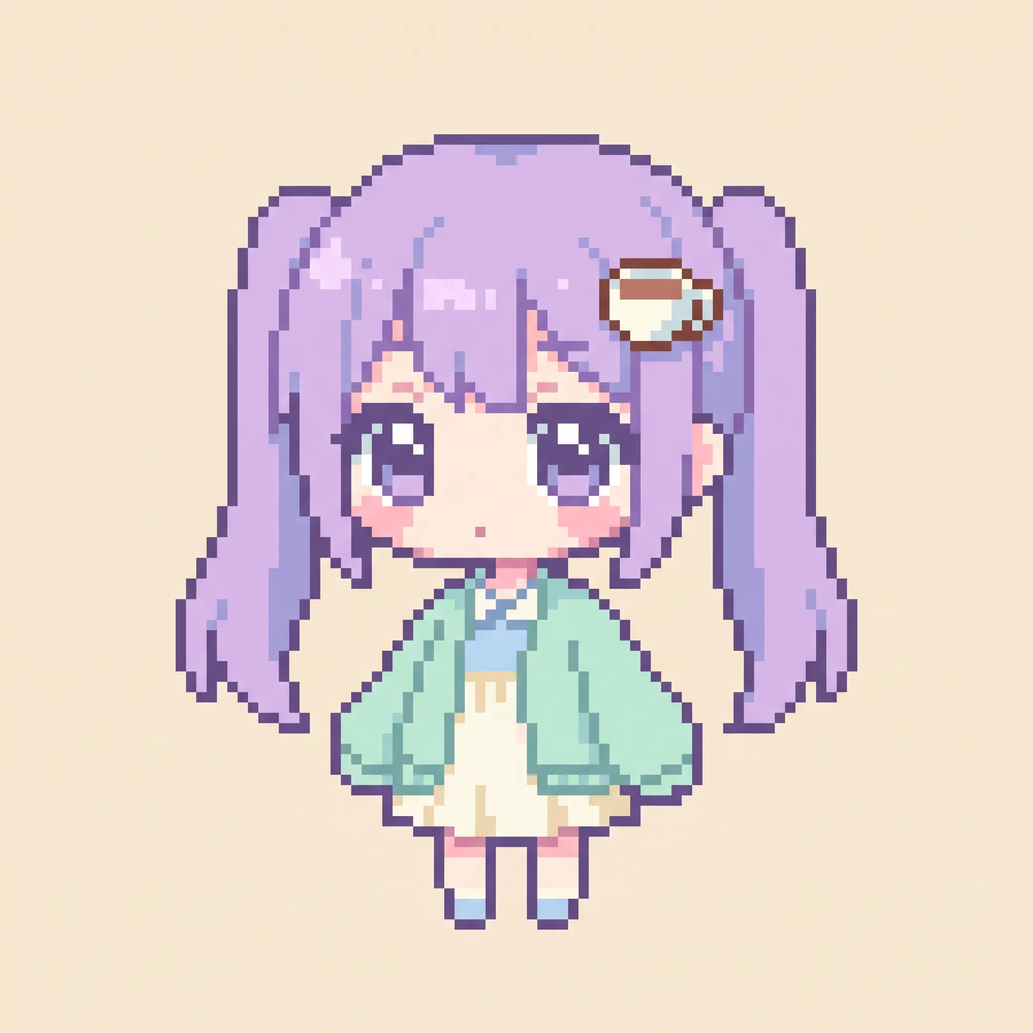 Pixel art sprite of an original tea-shop mascot in moe art style
