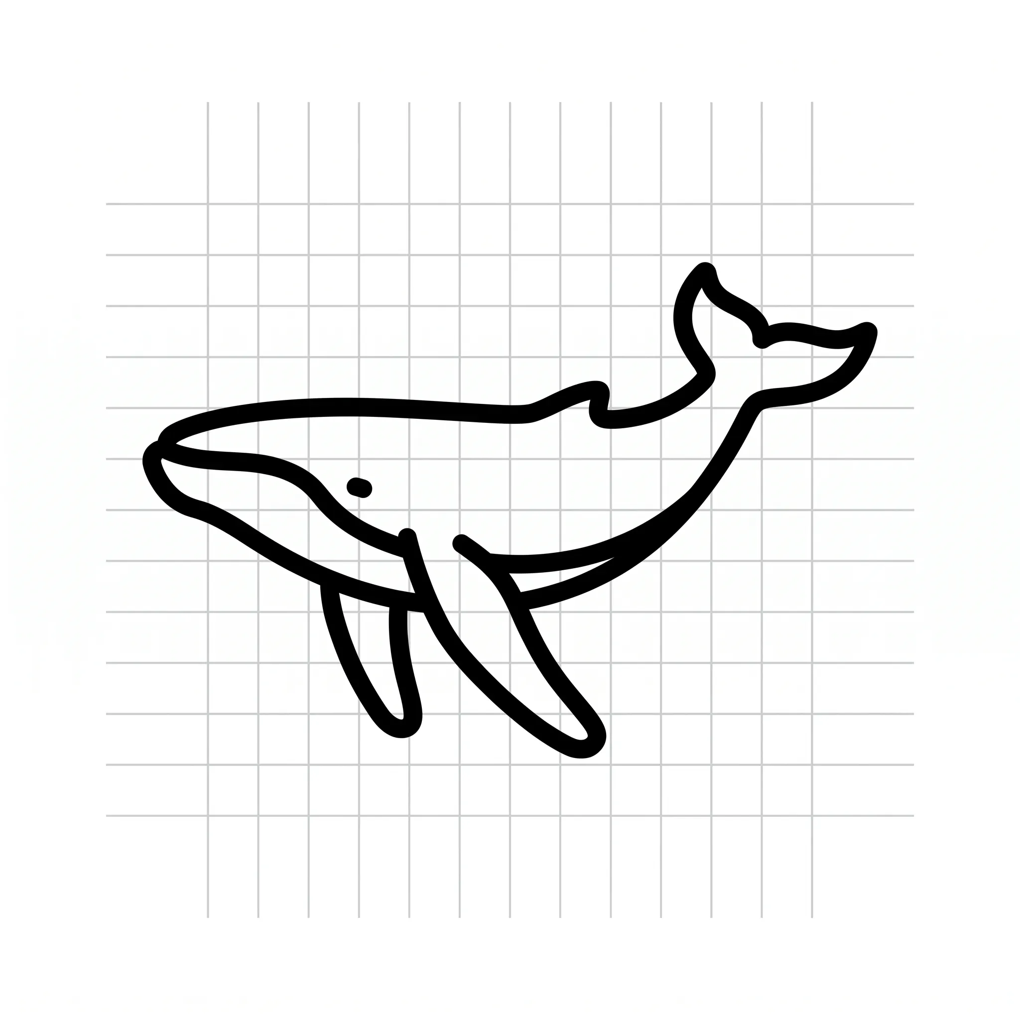 Outline icon of a humpback whale in one stroke weight, monoline icon style
