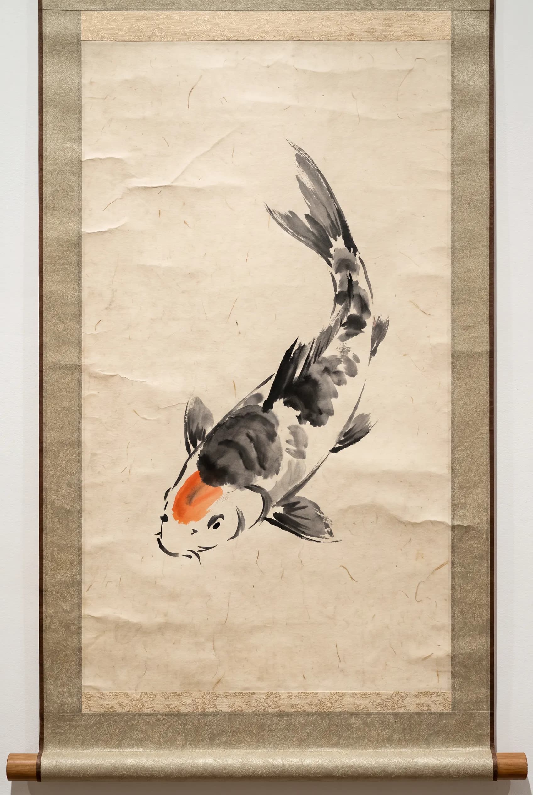 Sumi-e ink painting of a koi on washi paper