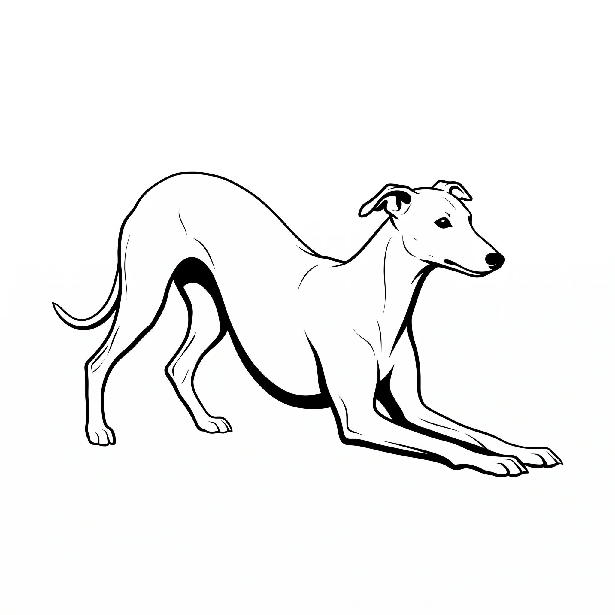 Whippet in a play bow as clean digital line art