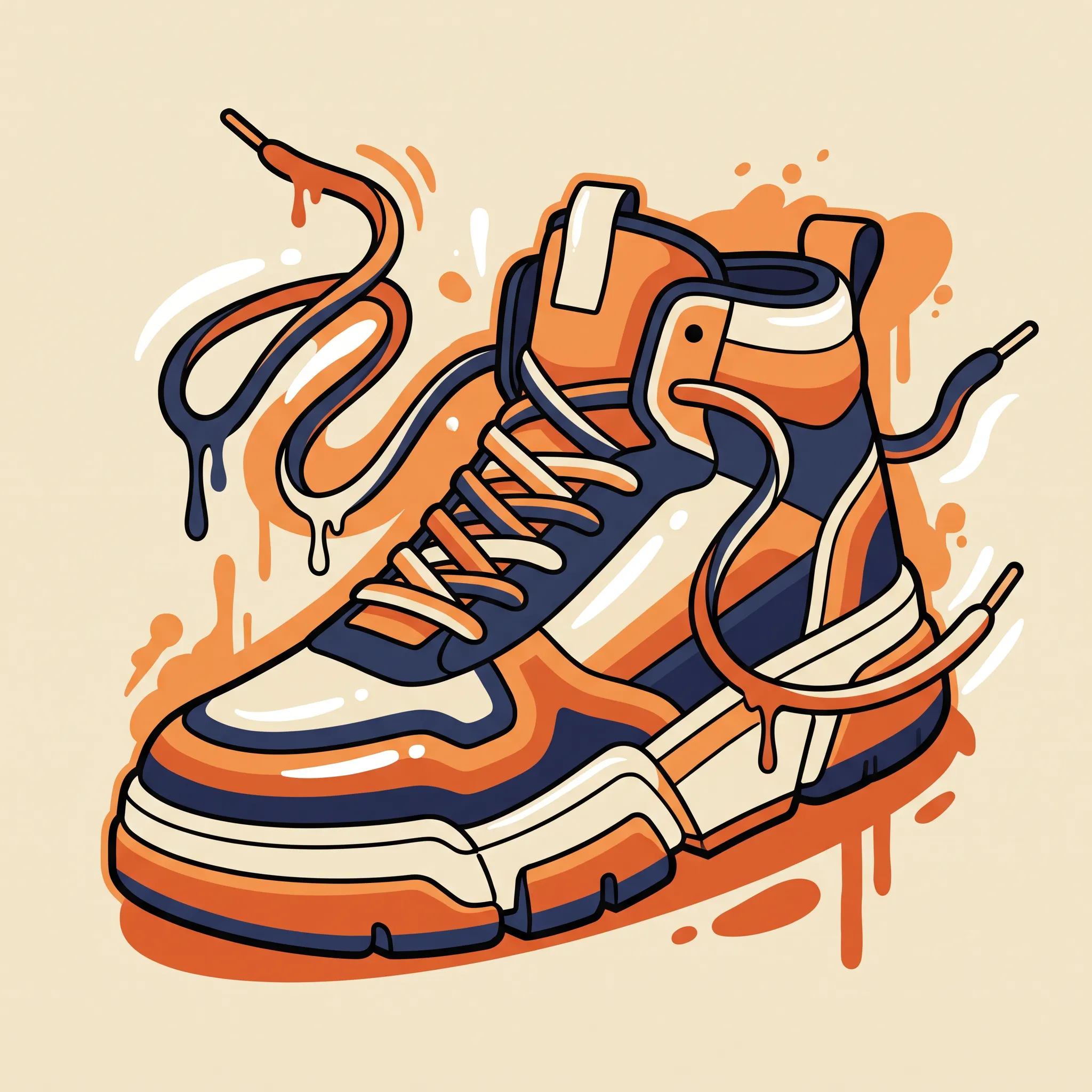 Flat vector illustration of a chunky high-top sneaker with stepped fades, graffiti art style
