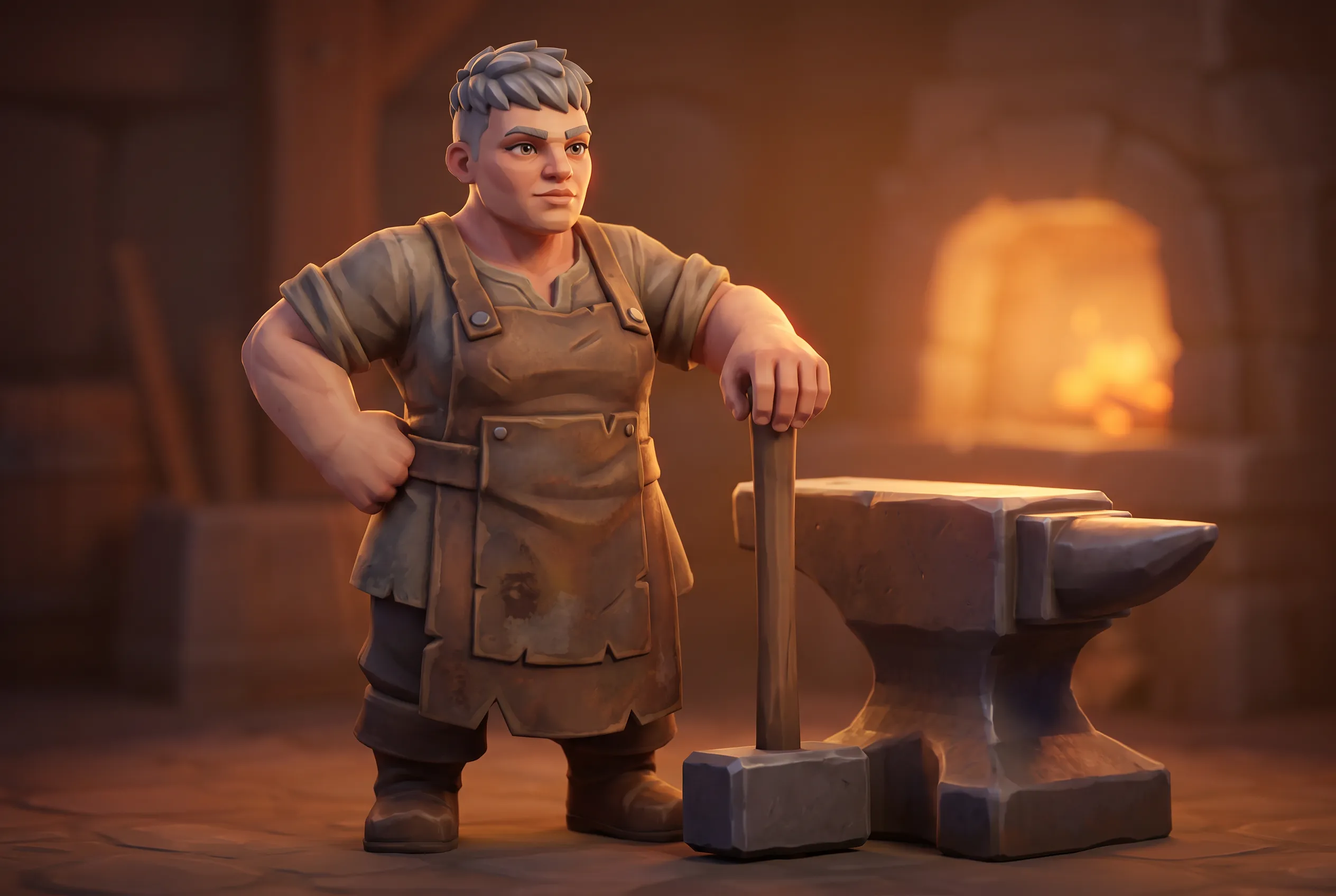 Blacksmith with hand-painted textures in a stylized 3D game character art style