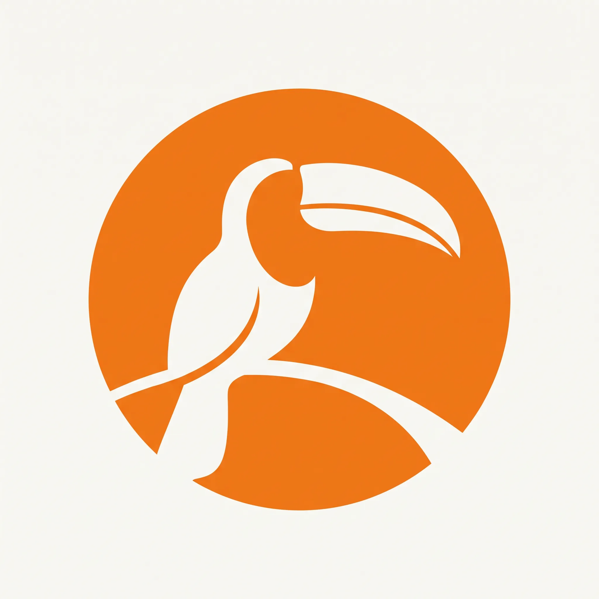 Toucan cut out of a solid orange circle in negative space, vector art style