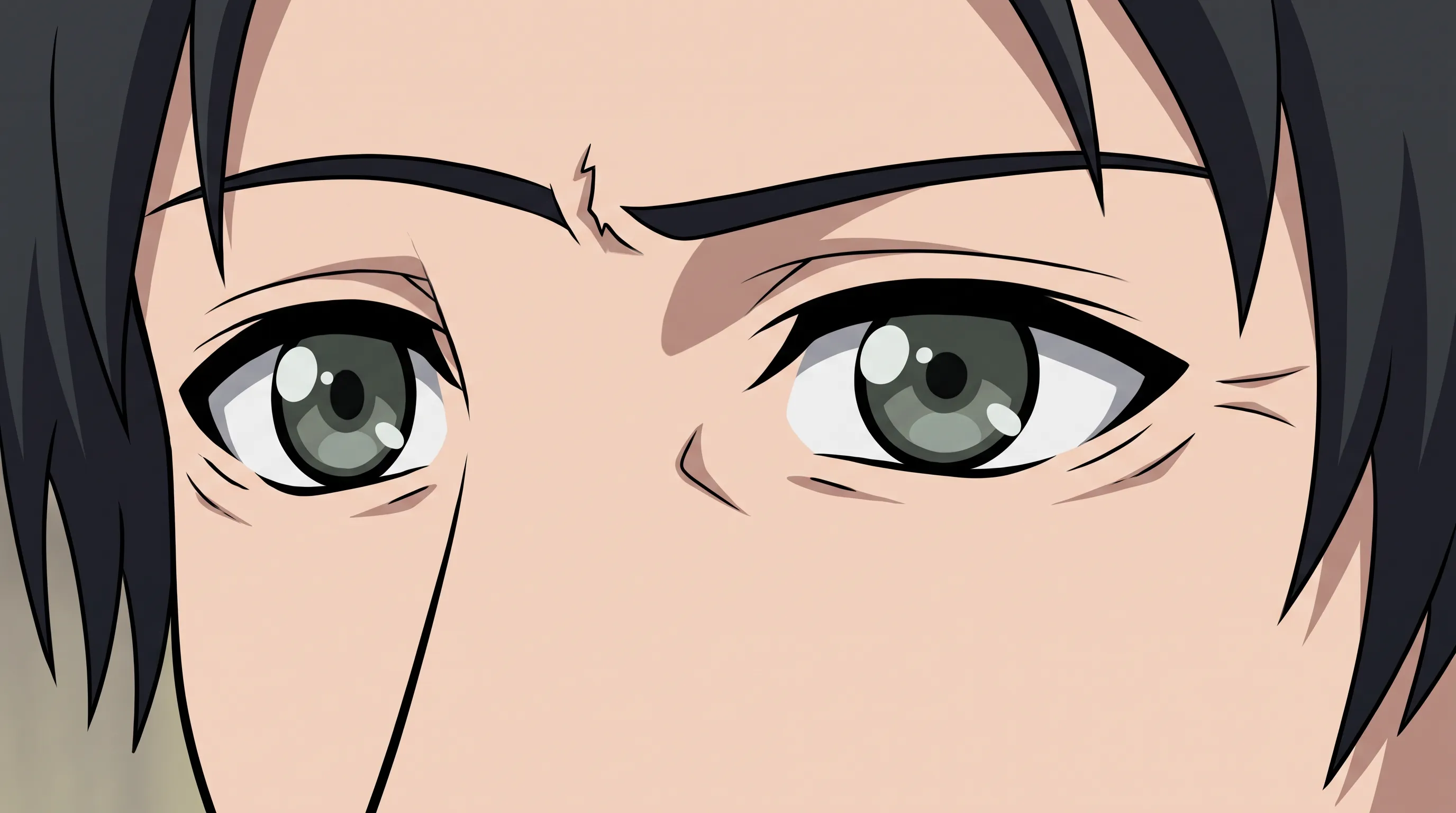 Eyes of a man in his forties in a cel-shaded frame, anime eye art style