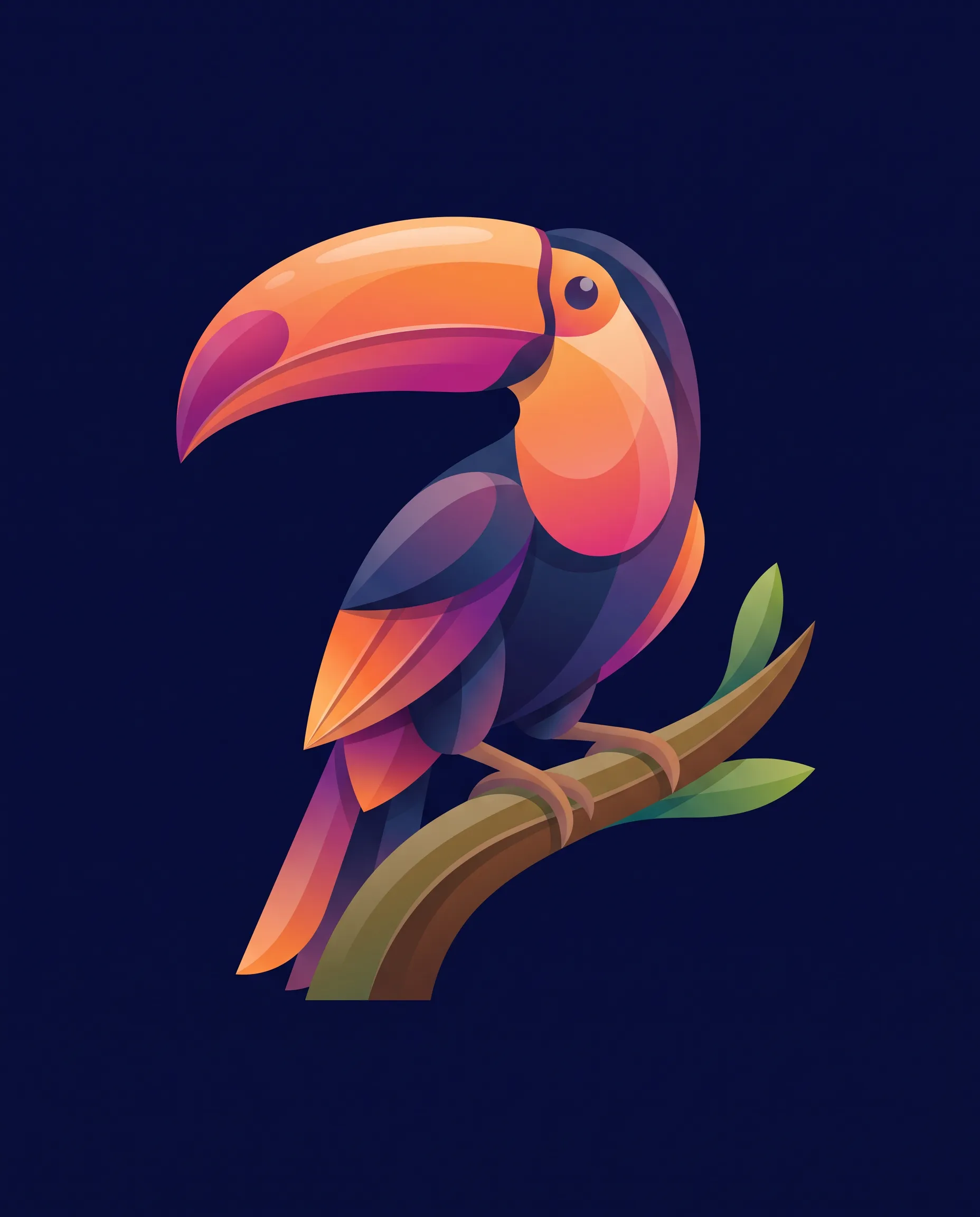 Gradient vector illustration of a toucan with a tangerine and magenta bill, vector art style
