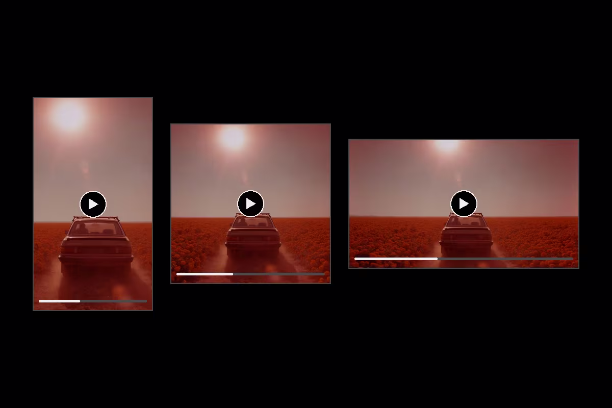 One cut shown at 9:16, 1:1 and 16:9, each with a play control